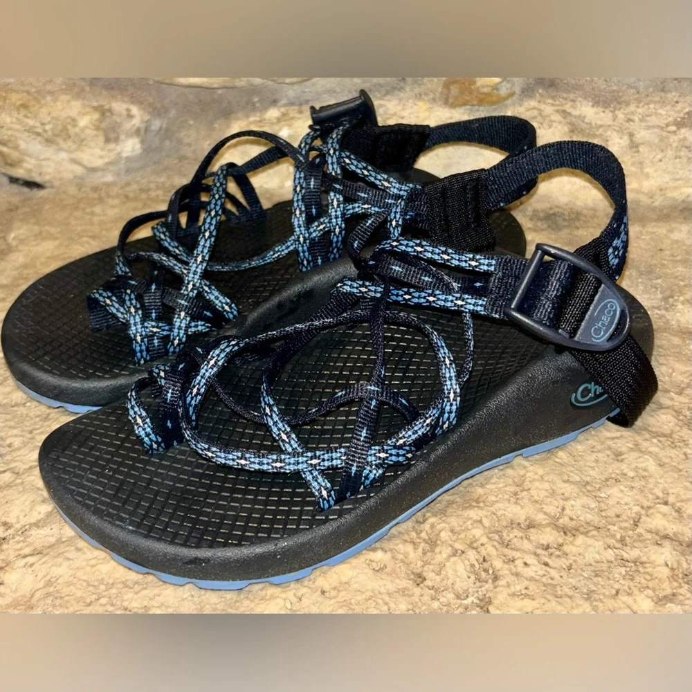 CHACO Blue Black Hollow Eclipse 3 Strap Toe Loop Sport ZX/3 Sandals W’s 5 - Picture 3 of 6